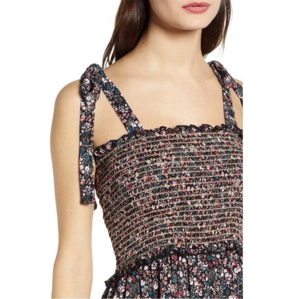 Angie Tie Strap Floral Smocked Maxi Dress